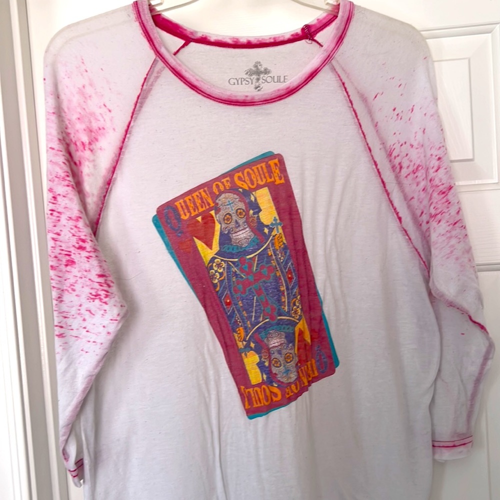 GYPSY SOULE burnt out White&Pink T-shirt Dress, Swimsuit coverup, sleep shirt XL